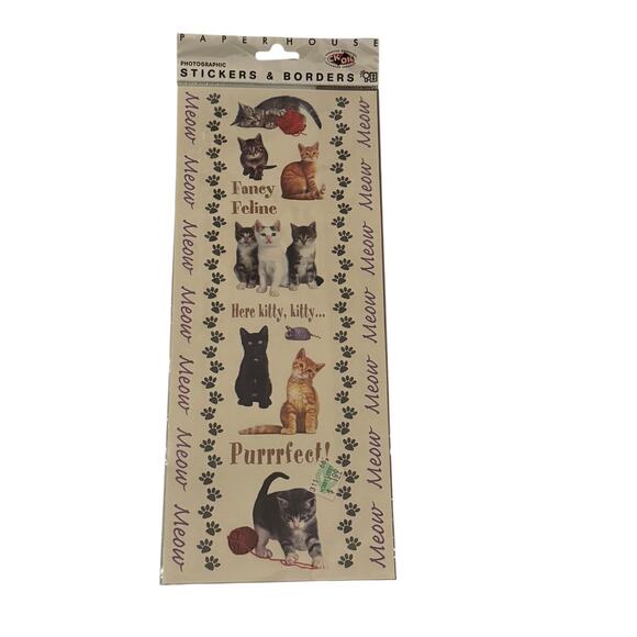 Lot 6 Cat Scrapbook Sticker Sheets Mixed Brands Cardstock Embossed Feline Craft - Picture 3 of 6